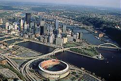Skyline, with Three Rivers Stadium